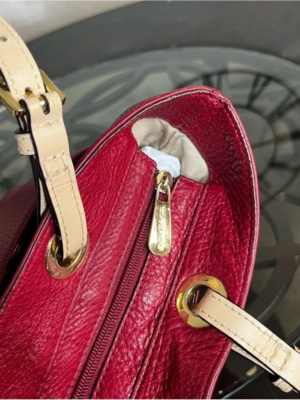 Michael Kors Bedford Red Pebbled Leather Tote Bag
